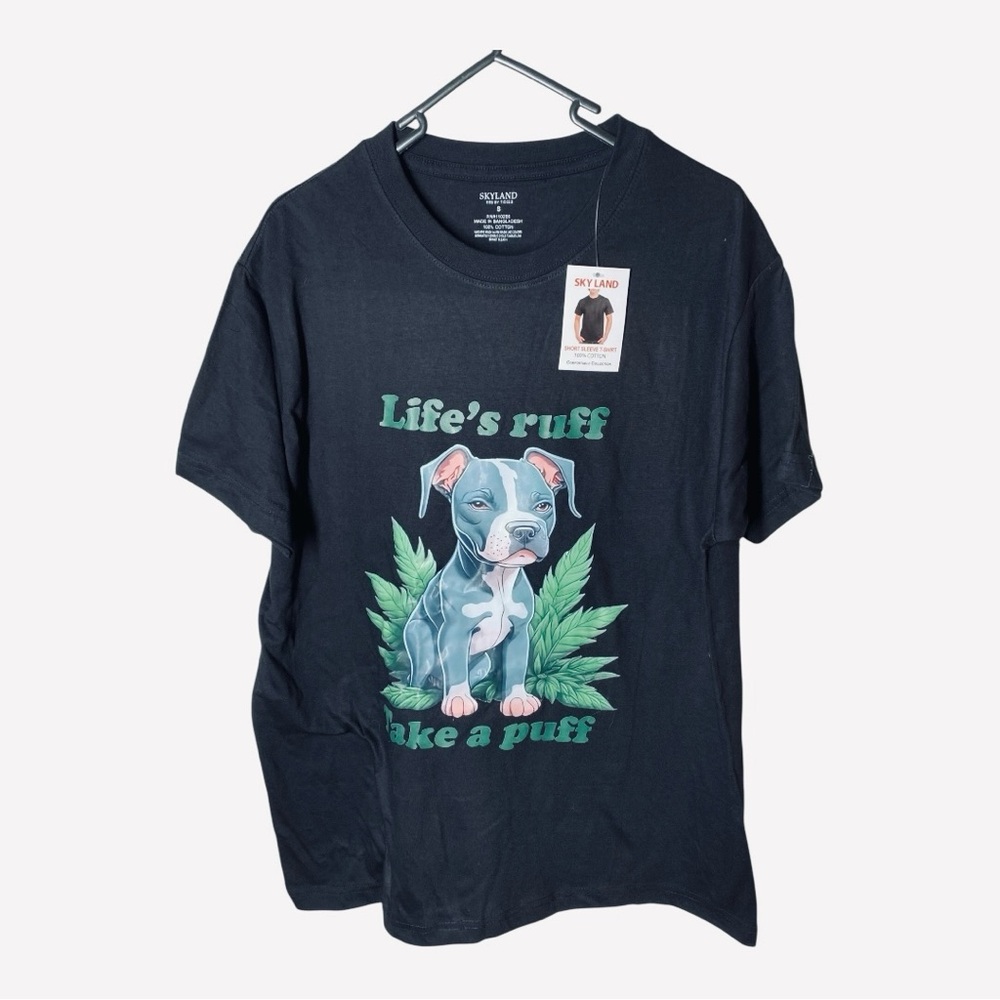 {NEW} Men's Black Graphic T-Shirt with Dog Print Small